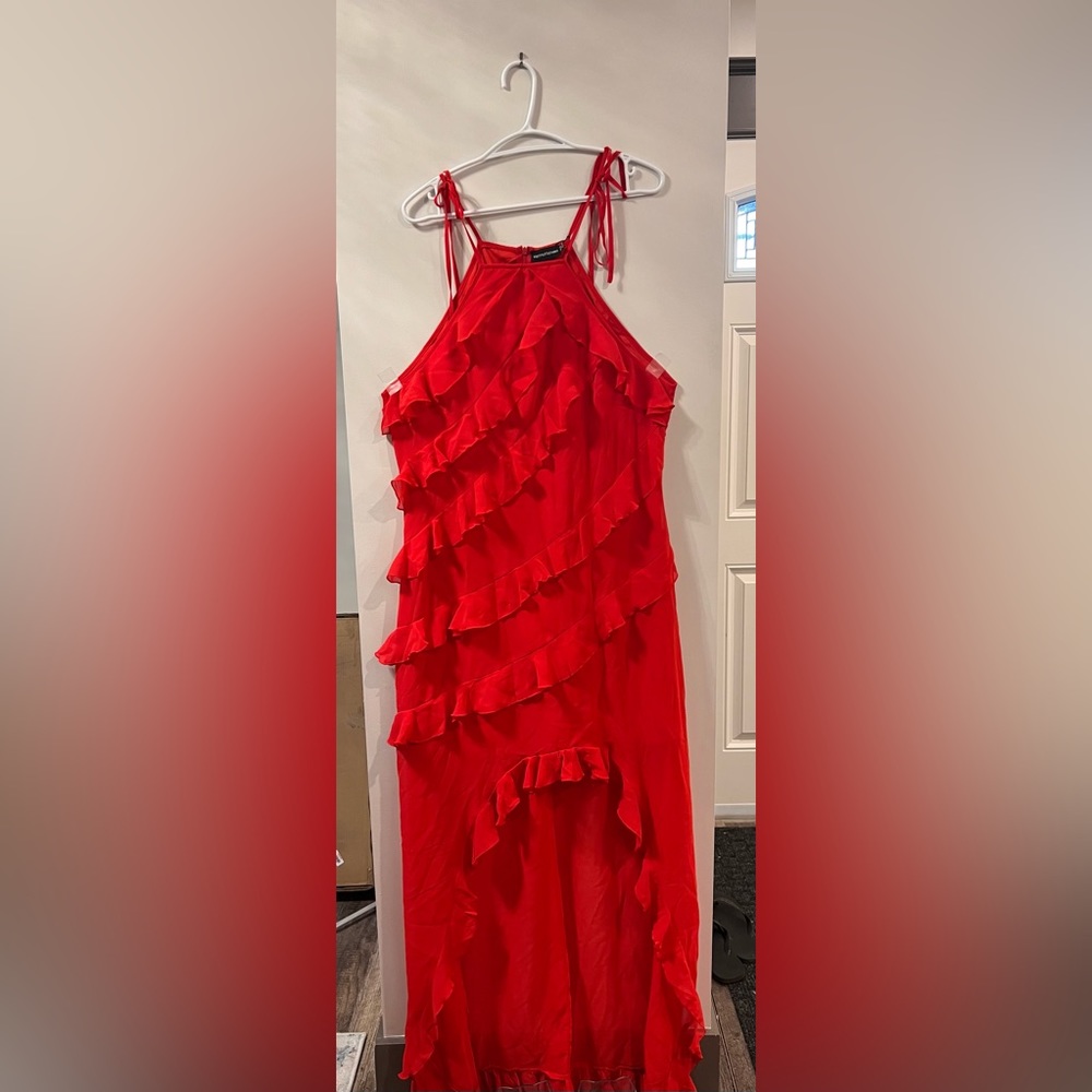 Ruffle Bright Red Hi-Low Dress
